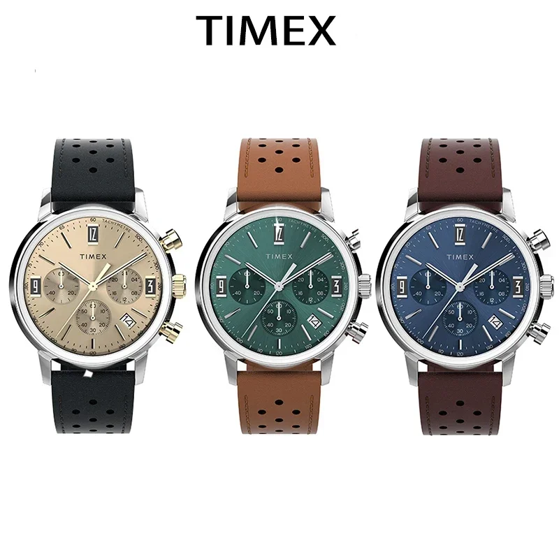 Timex-メンズラグジュアリークォーツ時計,防水,多機能,ファンシー,ラウンド,ステンレス,3つの目