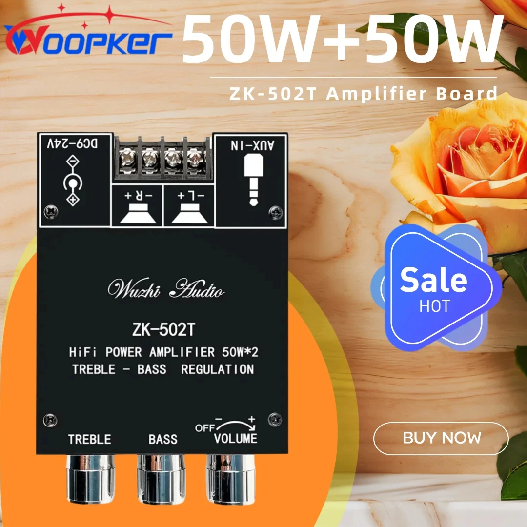 

Woopker Audio Amplifier 50W*2 TPA3116D2 ZK-502T Bluetooth 5.0 Dual Channel Stereo Amplifier Module for Speaker DIY DC9-12V
