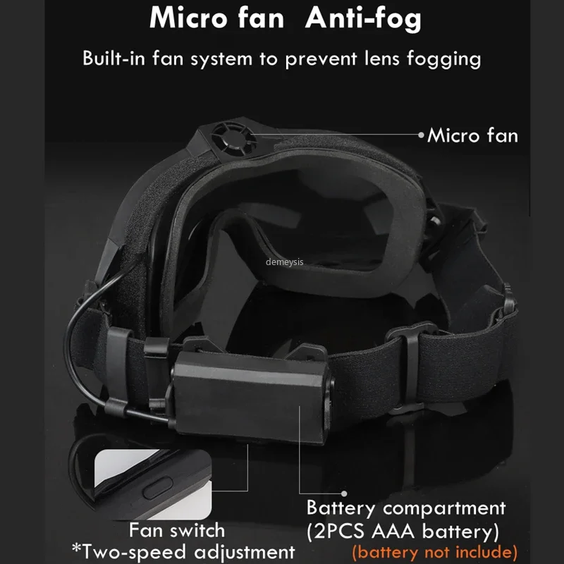 Imagem -06 - Anti-fog Óculos Táticos com Micro Ventilador ao ar Livre Airsoft Paintball Protetor Moto Lente Intercambiável