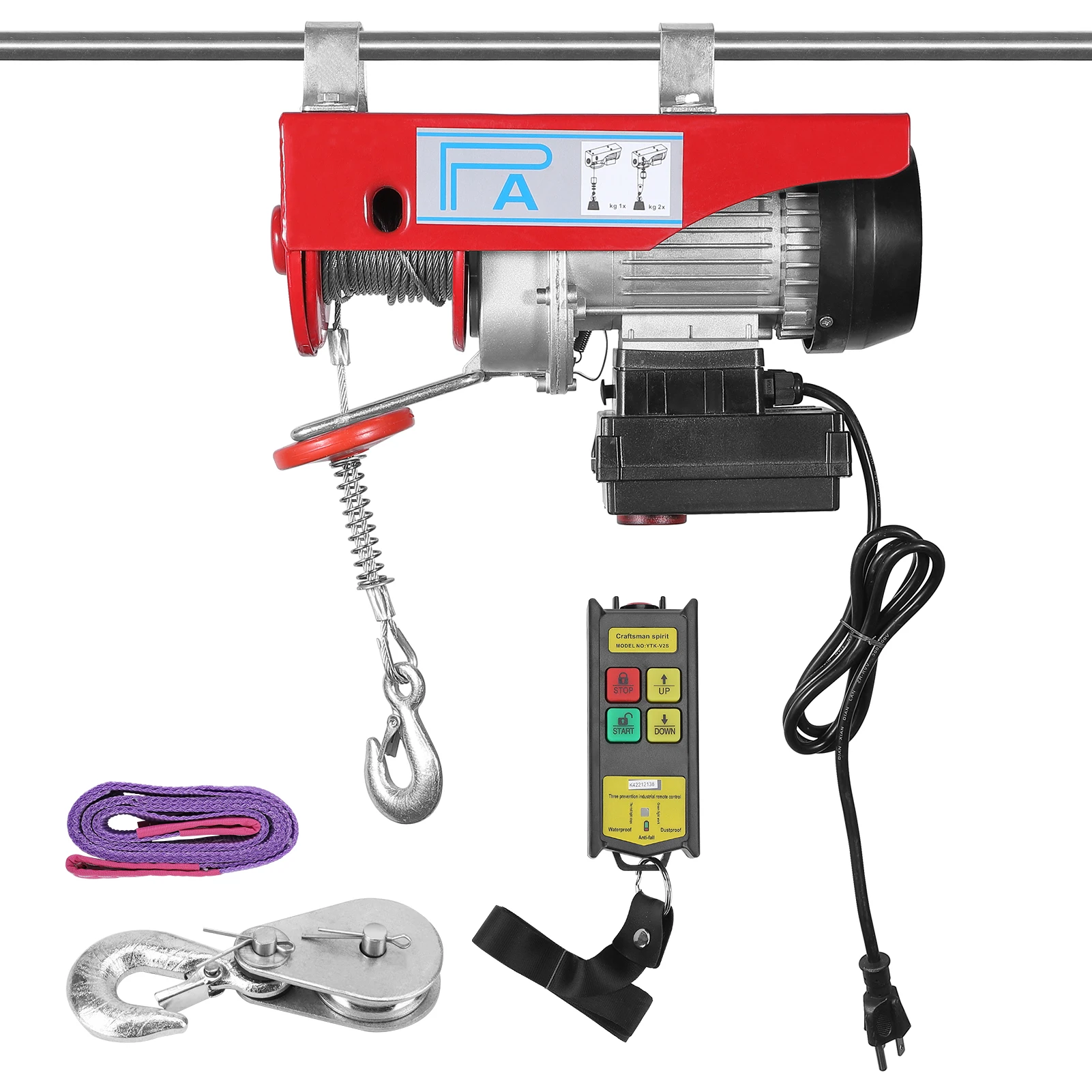 440LBS Auto Lifting Electric Cable Hoist,Wireless Remote Control,with 12m Rope,Electric Winch Crane for Garage Factory Warehouse