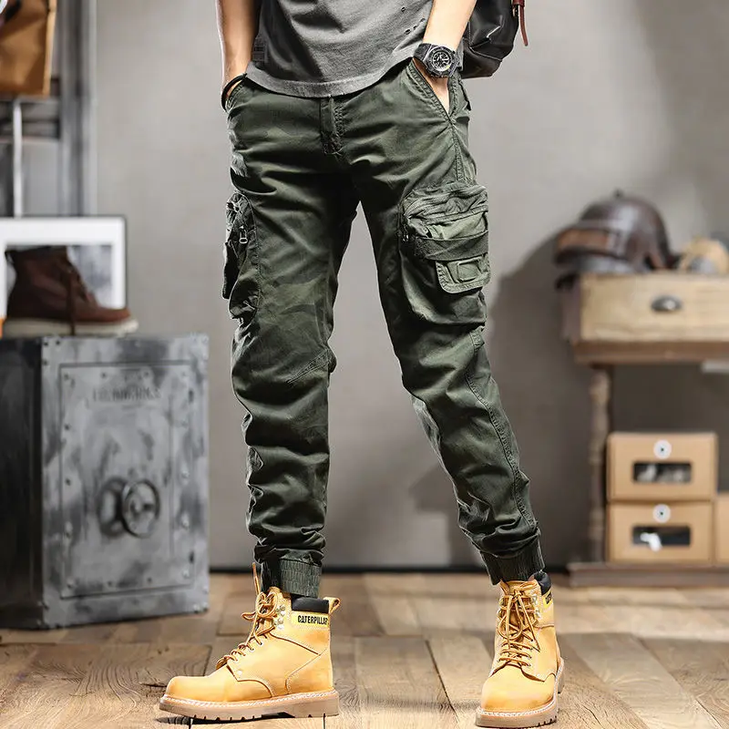 Men\'s Camouflage Joggers Cargo Pants Angle-banded Fashion Streetwear Male Sweatpants Military Tactical Casual Pants MultiPocket