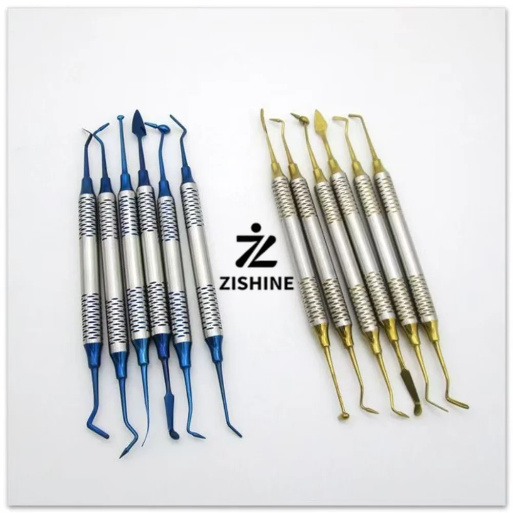 6Pcs Dental Composite Resin Filling Instrument Titanium Coated Restorative Spatula Carver Non Stick Double Ended Dentistry Tools