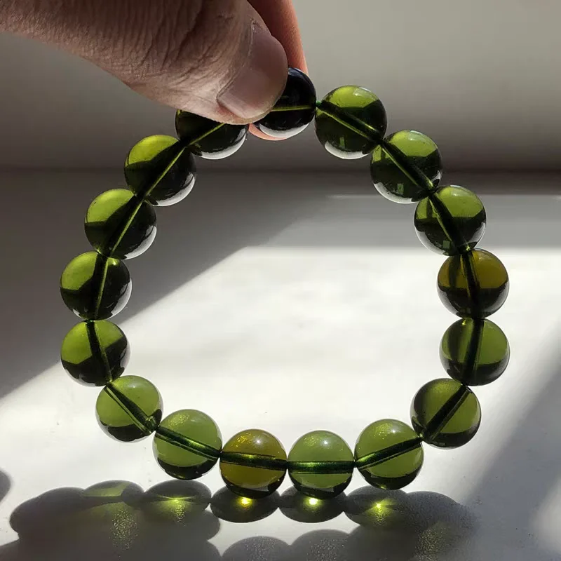 Natural Moldavite Green Aerolites Czech Crystal Stone Raw Stone Grinding 8mm Bead Meteorite Bracelet