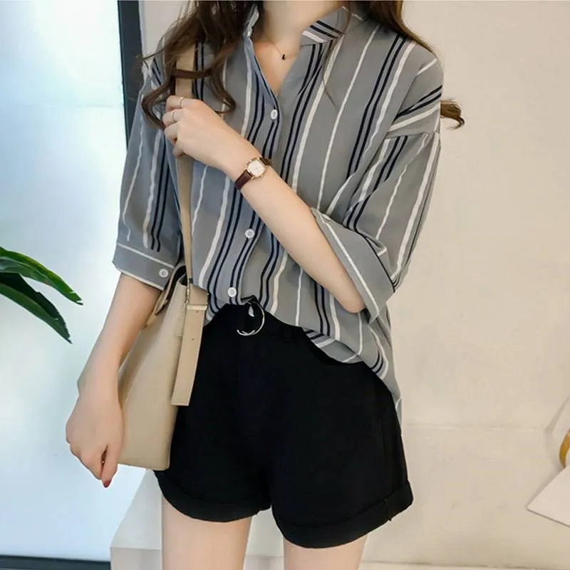 

Loose Large Size Striped irt Women's Teequa Casual Sle Long Sve Cotton Blend Faionable Women's Clothing