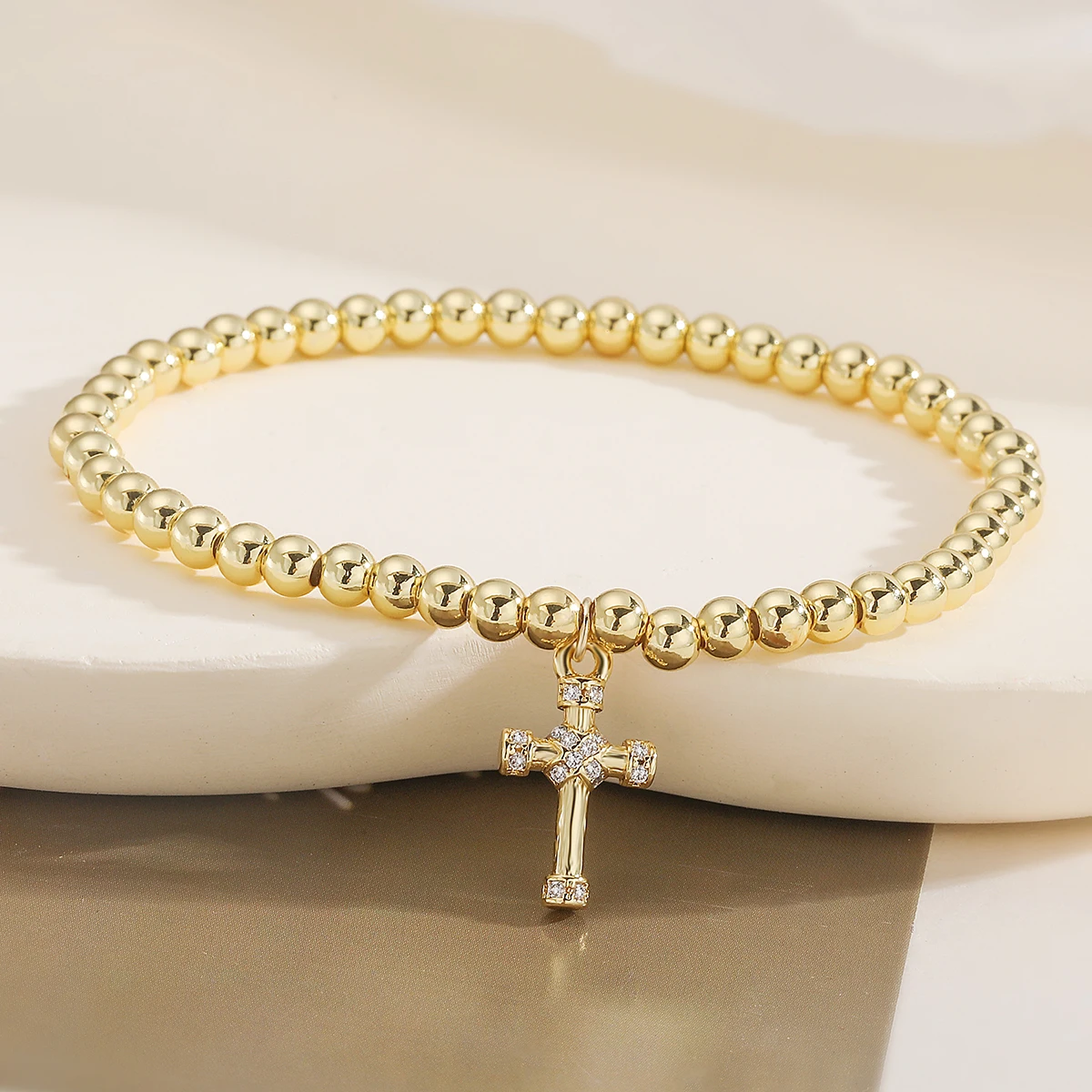 NEWBUY New Arrival Copper Bead Cross Charm Bracelets For Women Jewelry for Daily Outfits