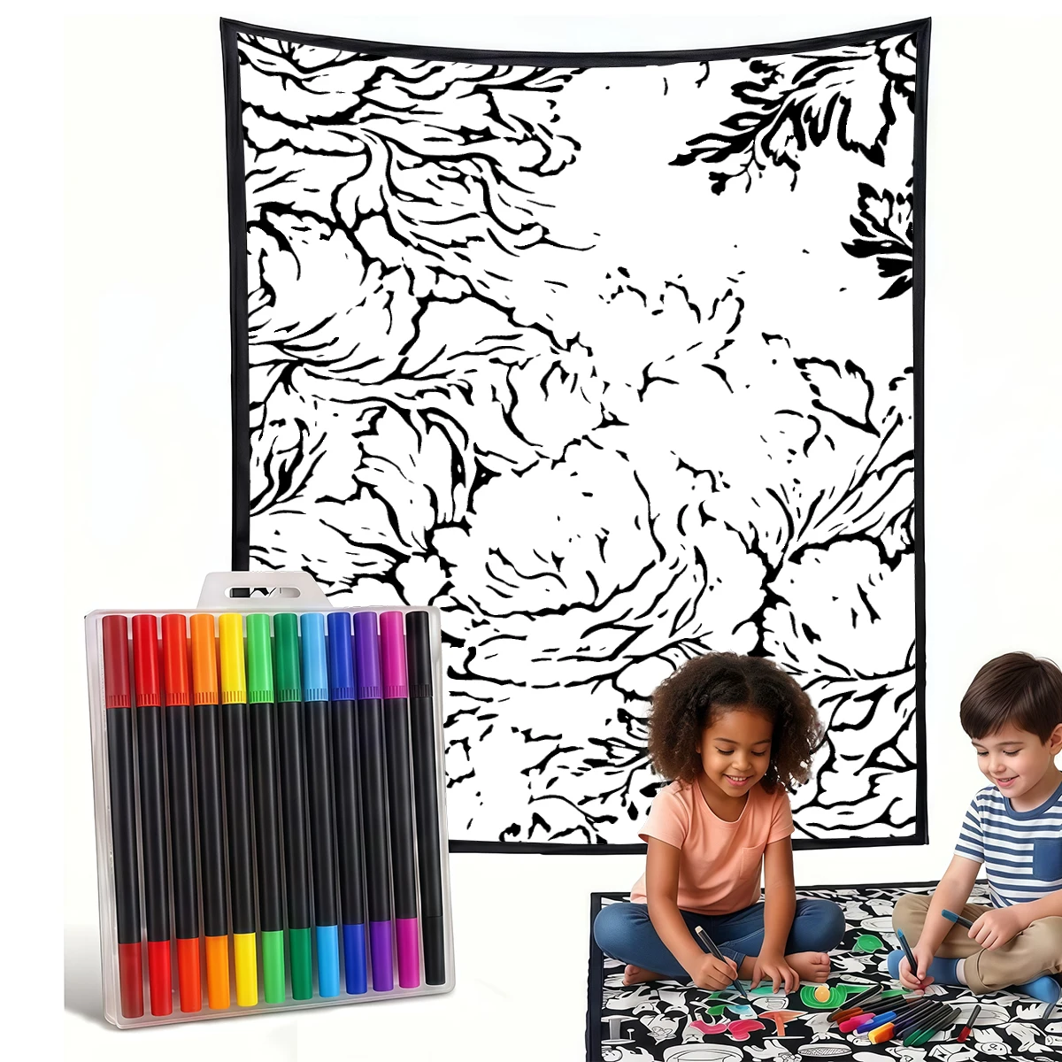 Pastel Flowing Flowers DIY Cozy Coloring Blankets -24 Markers, Cozy Velvet Ideal For Daily Use Home Decor And Kids Spaces