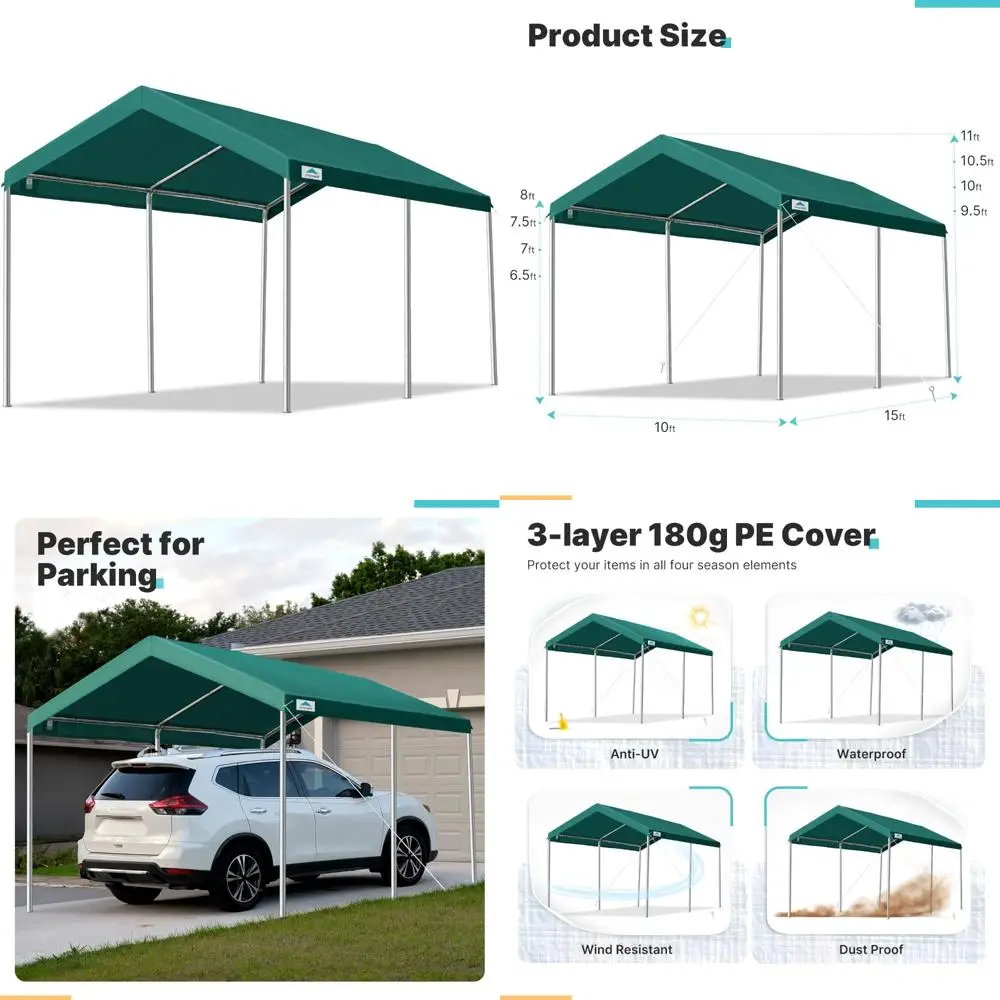 

Сверхмощный навес для автомобиля 10x15 футов с регулируемой высотой для автомобиля, лодки и укрытия для вечеринок