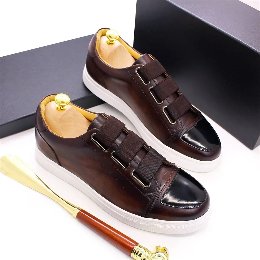 New Fashion Casual Large Sizes Breathable Flat Bottomed Comfortable Board Elastic Bands Men's Leather Suede Loafers Oxford Shoes