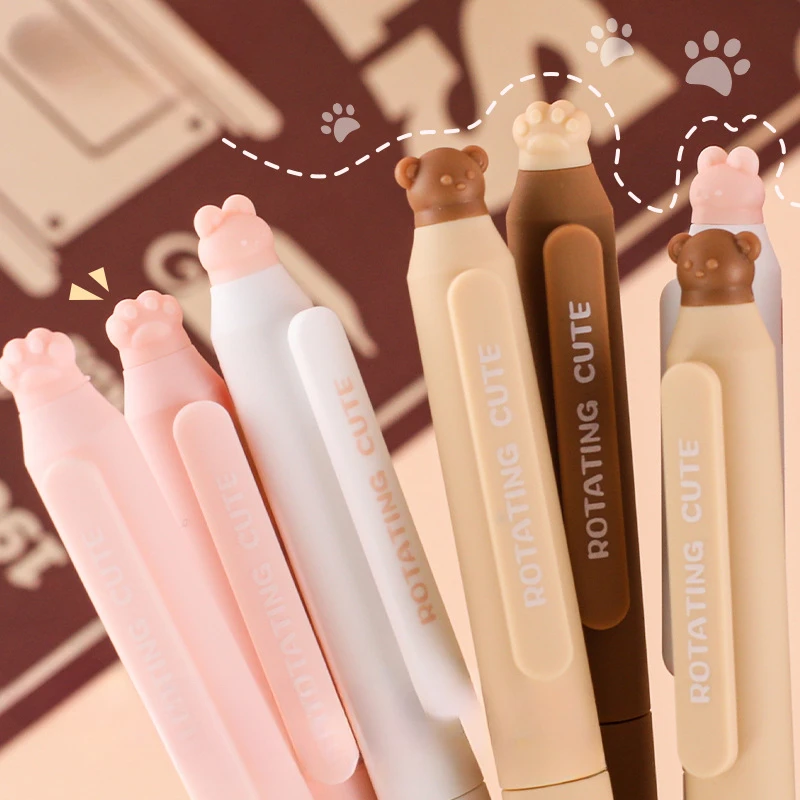 4Pcs Cute Cartoon Coffee Peach Oolong Tea Erasable Gel Pen 0.5mm Creative Rotary Switch Writing Pen Stationery School Supplies