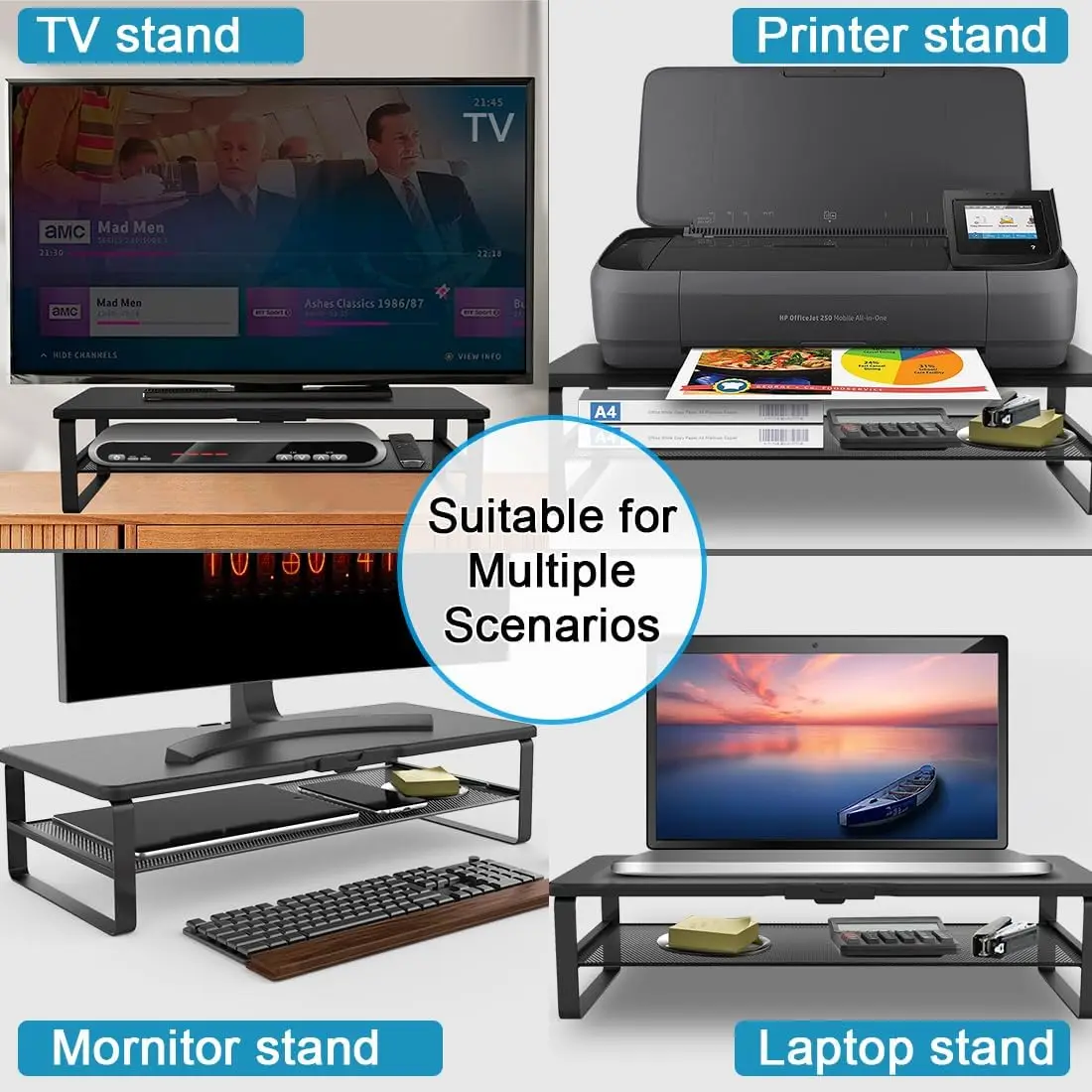 2-Tier Monitor Stand with Drawer, Phone Holder & Cable Management - Desk Organizer for Home Office