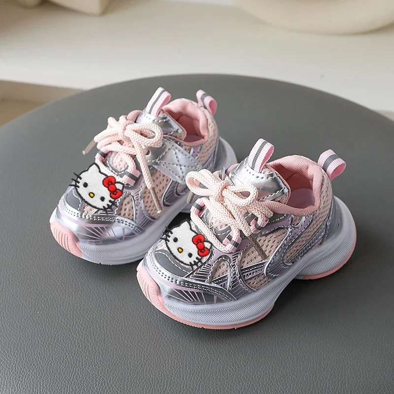

Sanrio повседневная обувь с дышащей сеткой на мягкой подошве, весенне-осенние кроссовки hello kitty, новые детские кроссовки для мальчиков и девочек, обувь для малышей