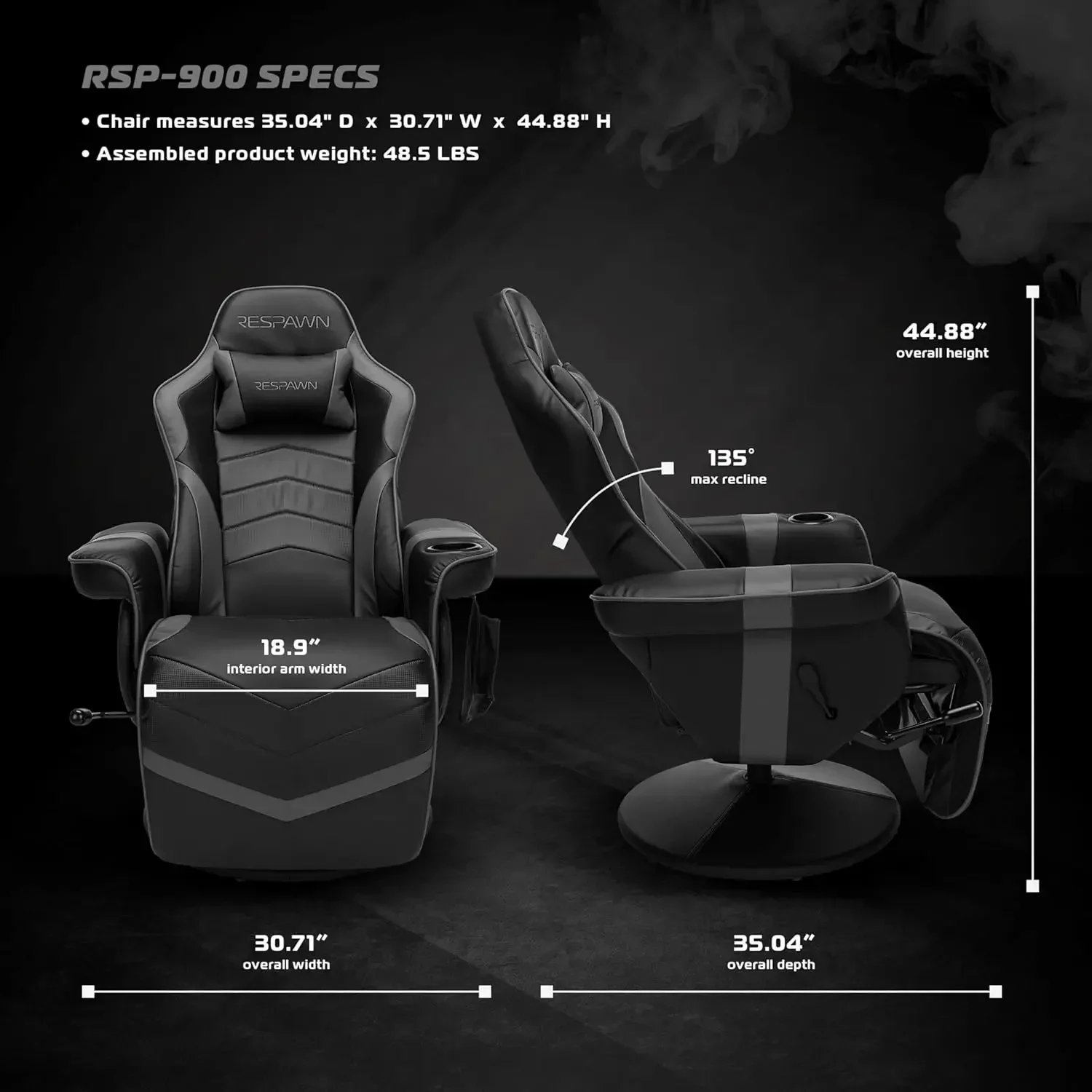 USA 900 Gaming Recliner Computer Recliner, Adjustable Leg Rest and Recline, Recliner W/ Cupholder with Footrest - Gray