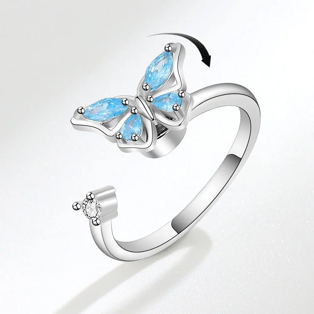 Women's Adjustable Crystal Flower Fidget Ring