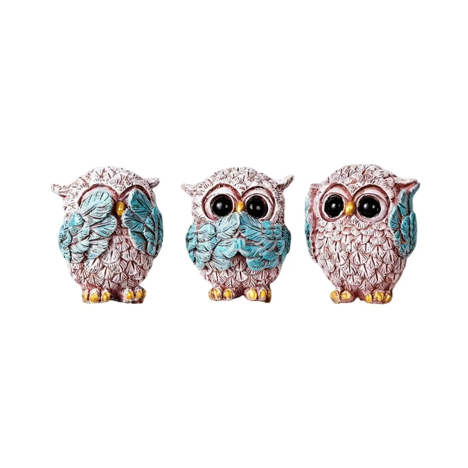 Decorative Owl Figurine Resin Set Three Piece Modern Home Accent for Bookshelf Desk Side Table Cozy Interior Ornament Sculpture