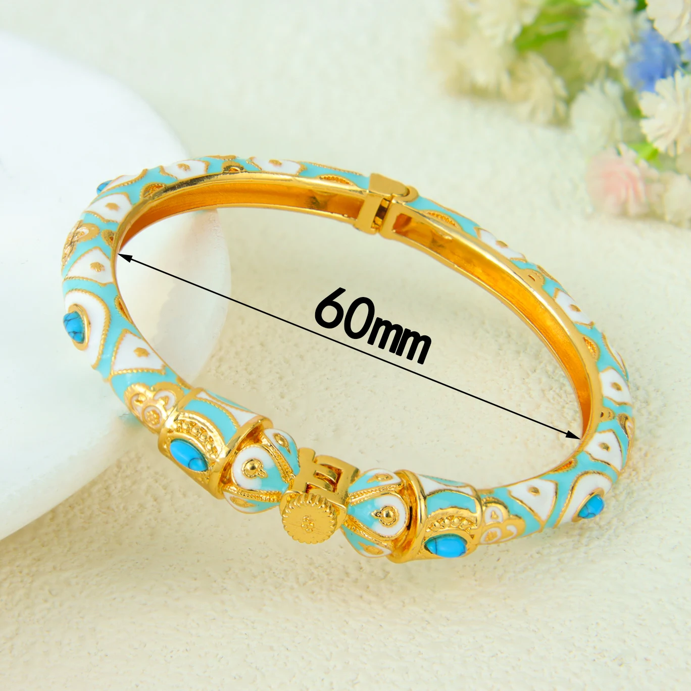Dubai Vintage Gold Armband 21k vergoldet Mode Emaille Manschette Armreifen äthiopische Frauen Event Party Schmuck Geschenke – Detail 6