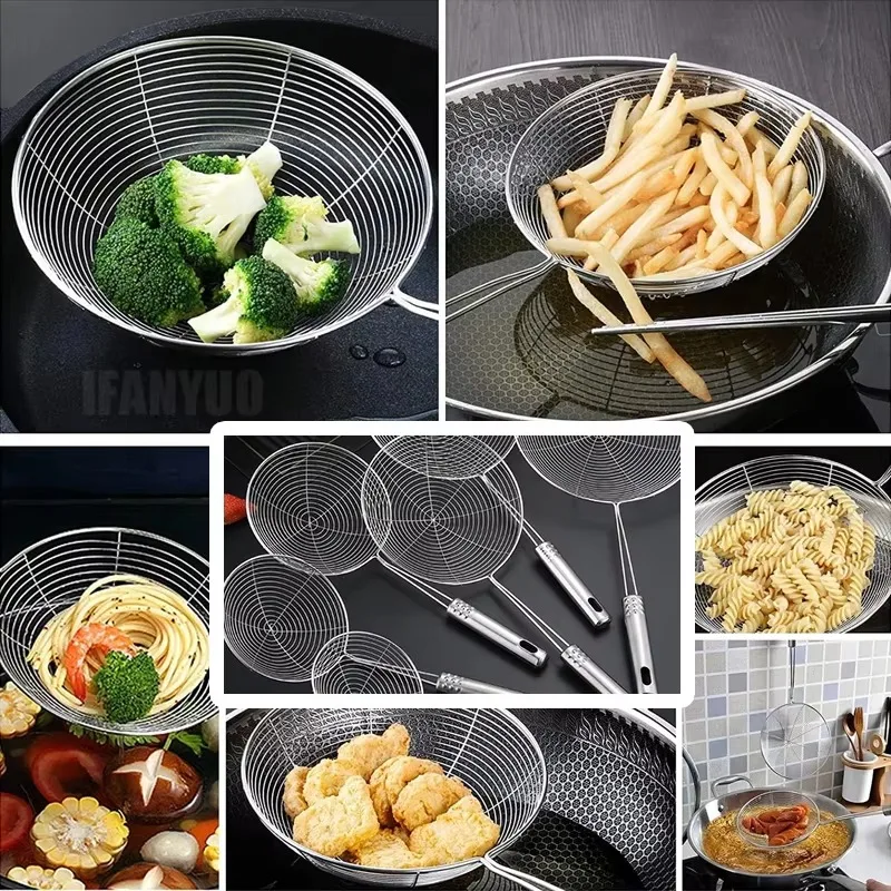 Stainless Steel Filter Mesh Oval Skimmer Oil Pot Food Filter Cookware Colander Fried Filter Kitchen Strainer Baking Cooking Tool view 3