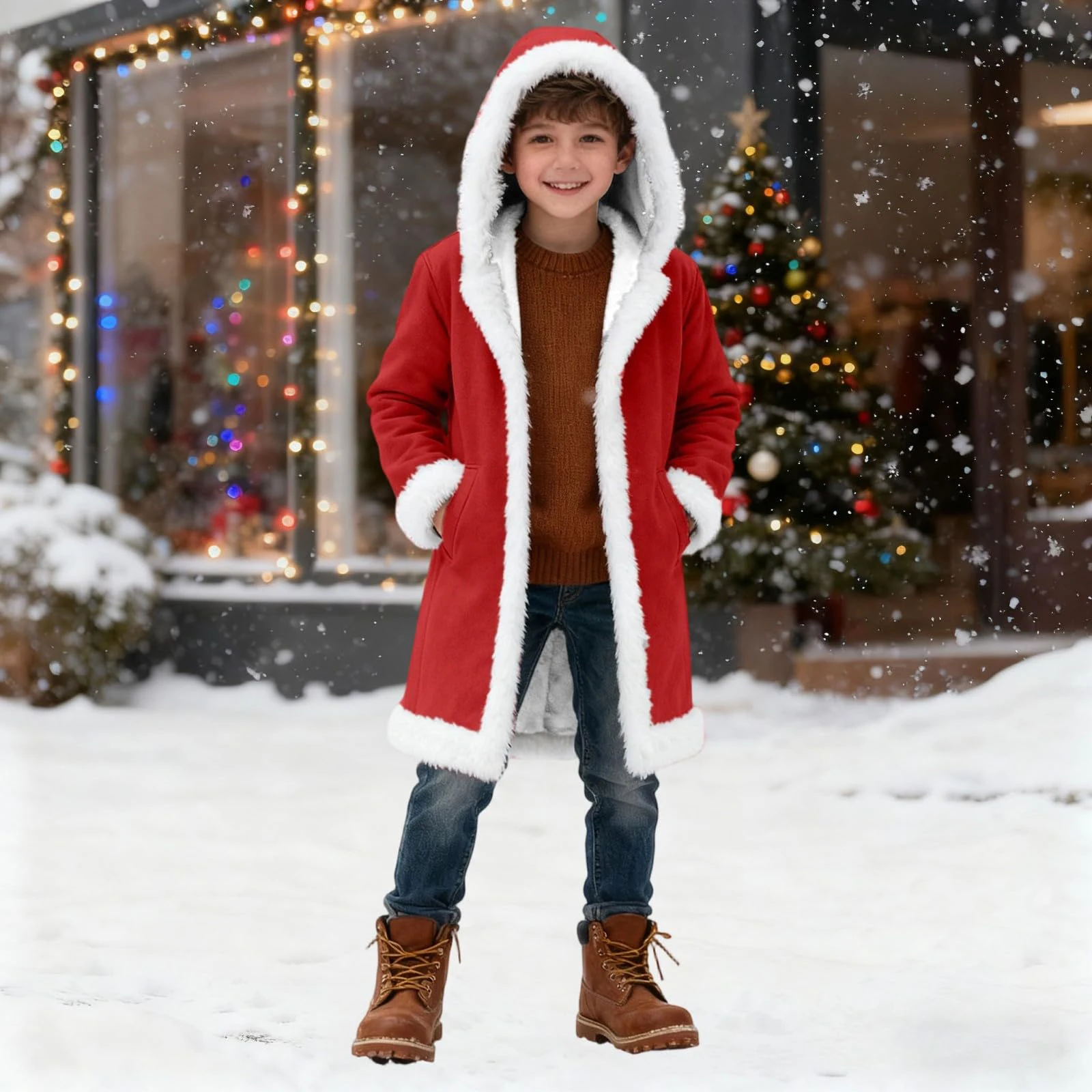 

Cotton-Padded Jacket Warm Winter Coat For Children Red Santa Claus Cosplay Costume Everyday Fleece Jacket For Boys And Girls