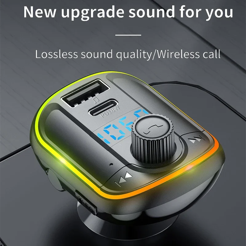 Hands-free FM Transmitter Car Kit MP3 Music Player Bluetooth-compatible 5.0 AUX Audio Music Play LED Light USB Car Charger PD18W