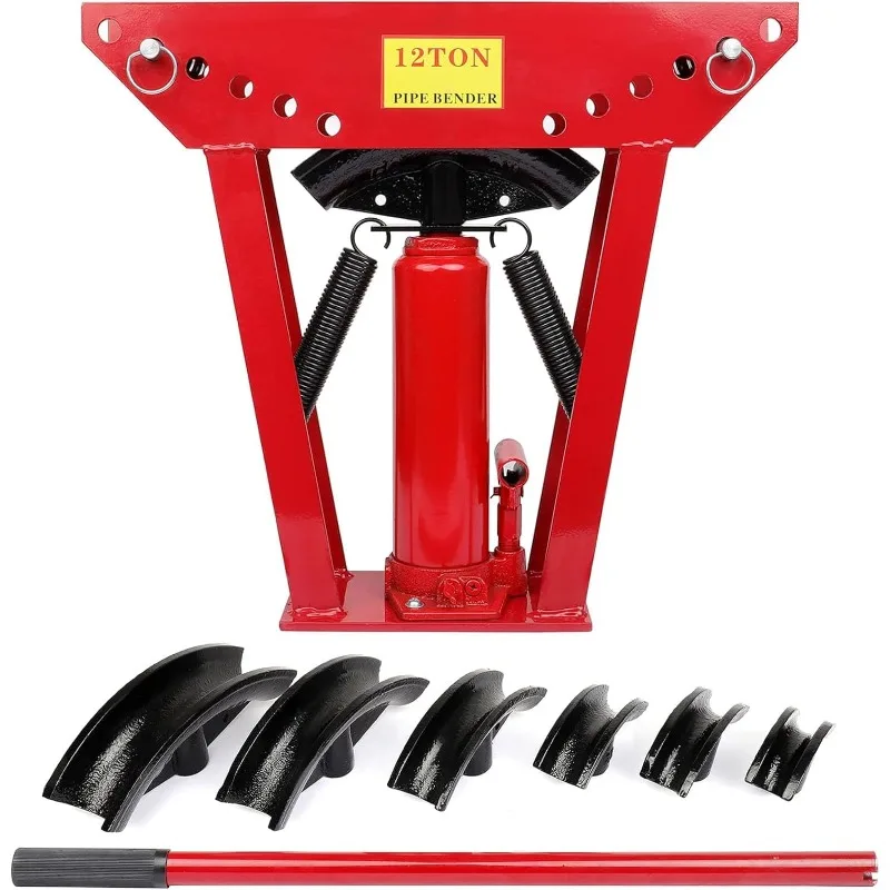 

Hydraulic Pipe Bender, 12 Ton Manual Copper Exhaust Tube Bender with 6 Dies, 90-180° Adjustable Rollers Pipe Bender for Bending