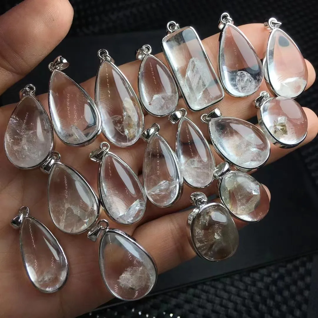 Unit One Piece 925 Silver Buckle With Hot Selling Natural Quartz In Quartz Crystal Healing Drop Shape Pendant For Gift