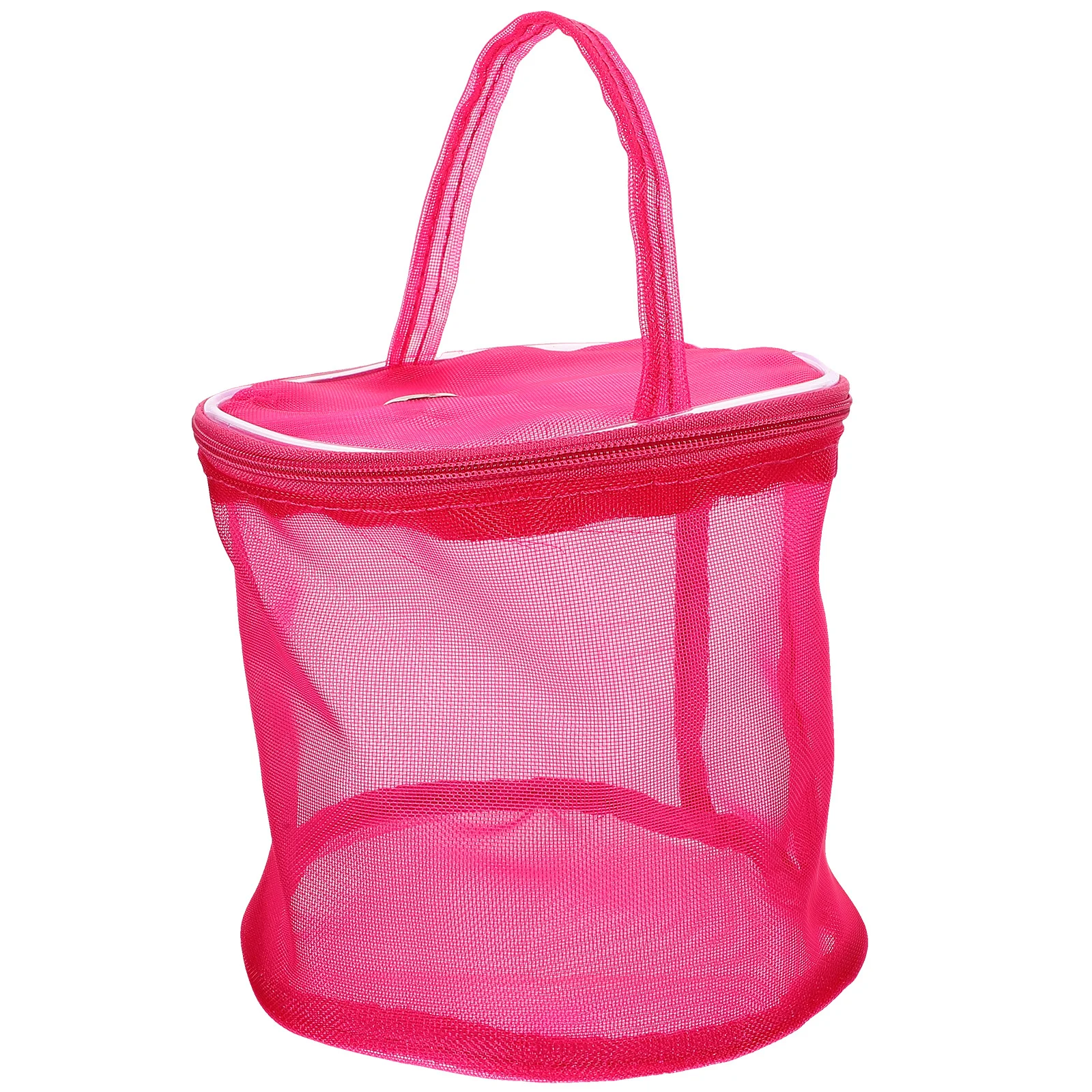 دلو تخزين الغزل حقيبة كروشيه منظم الحياكة حقيبة محمولة مع مقابض شبكية حقيبة تخزين كروشيه وردية خفيفة الوزن