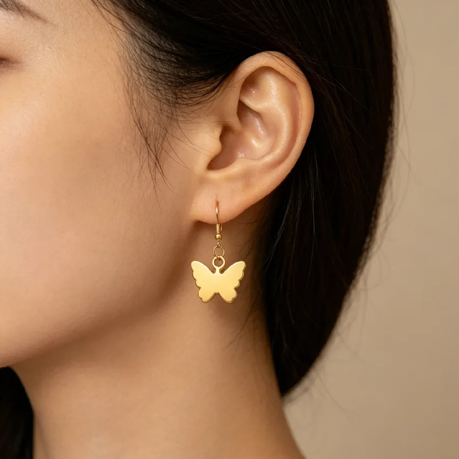 3Pairs/Lot  Mirror Polish Butterfly Pendant Stainless Steel Drop Earrings For Women Girls Gift Fashion Jewelry Accessory
