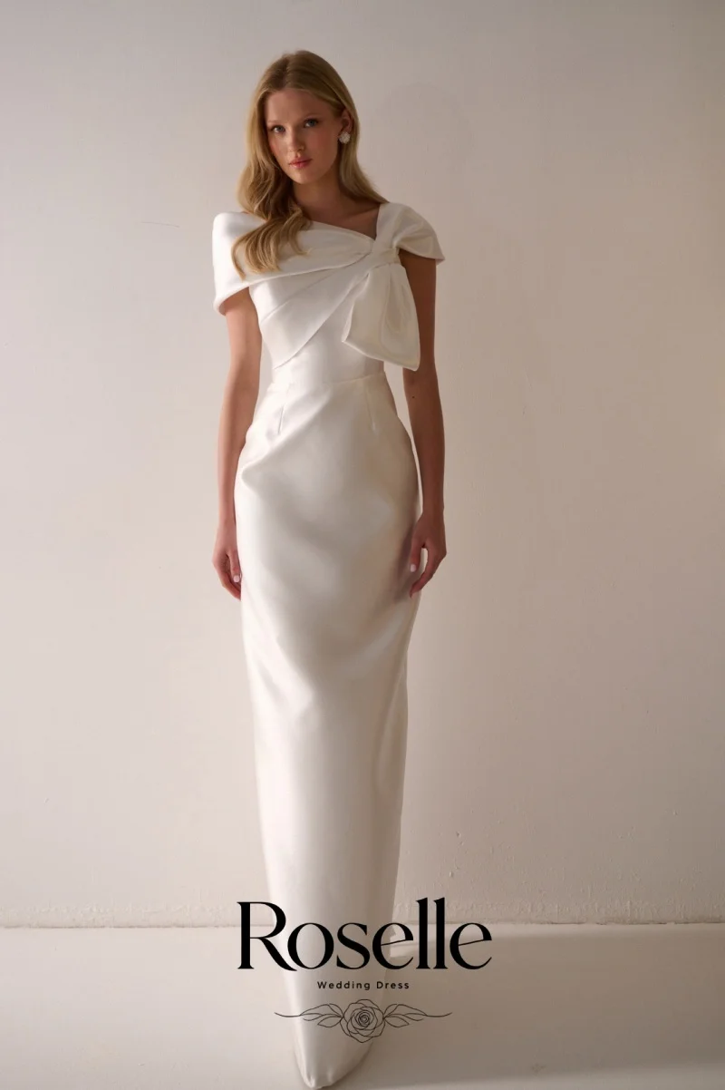 ROSELLE Bow Off Shoulder Sheath Elegant Wedding Dress Back Slit Simple White Women 2026 Bridal Gown Customized свадебное платье