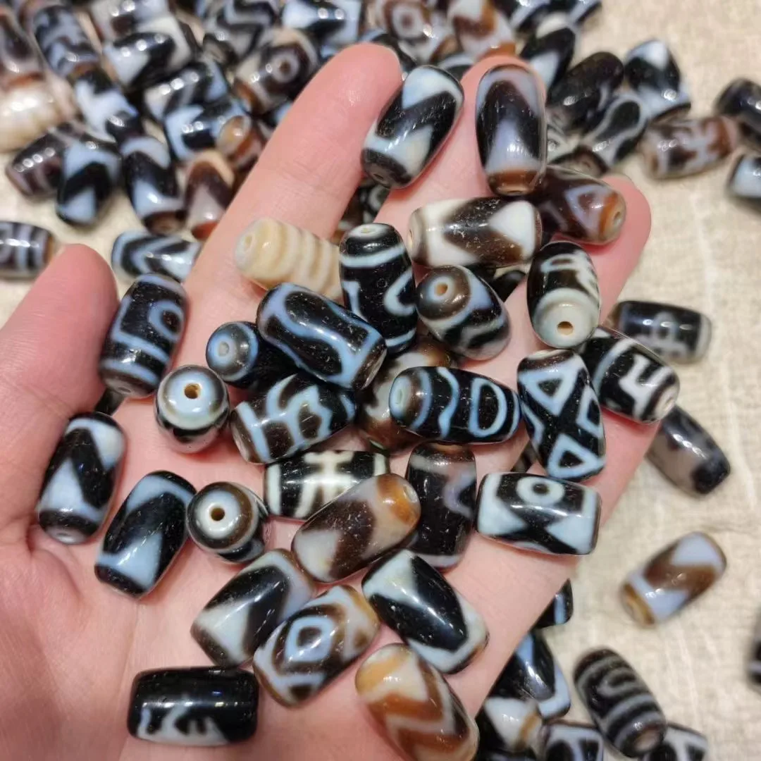 

100pcs/lot natural multi-pattern agate dzi wholesale Advanced craftsmanship Small size Weathered text Handmade beads jewelry