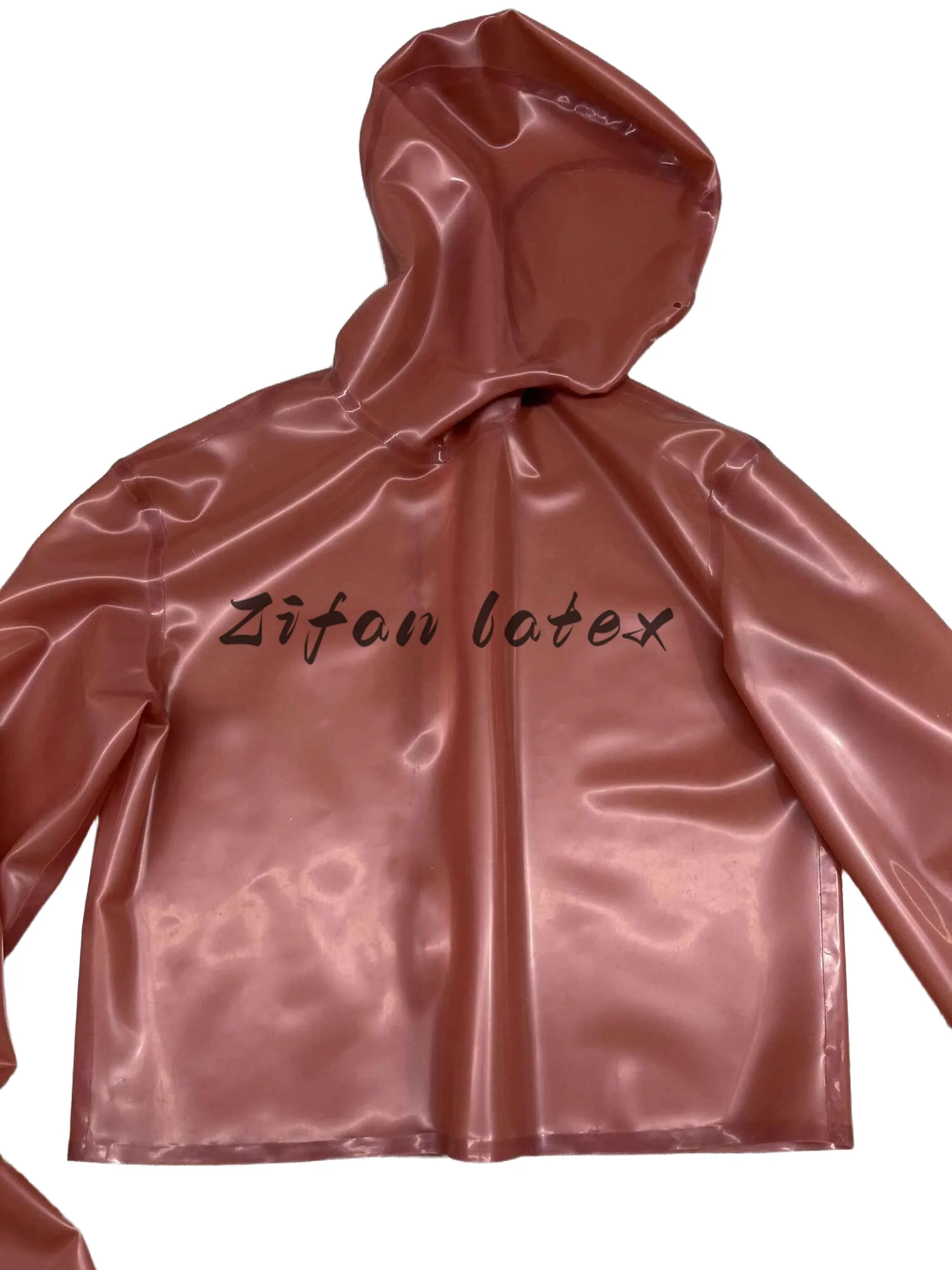 Men's Transparent brown Latex Top/rubber Shirt with Mask and Mittens