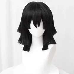 High Quality Iguro Obanai Cosplay Wig Short Black Styled Heat Resistant Hair Anime Wigs