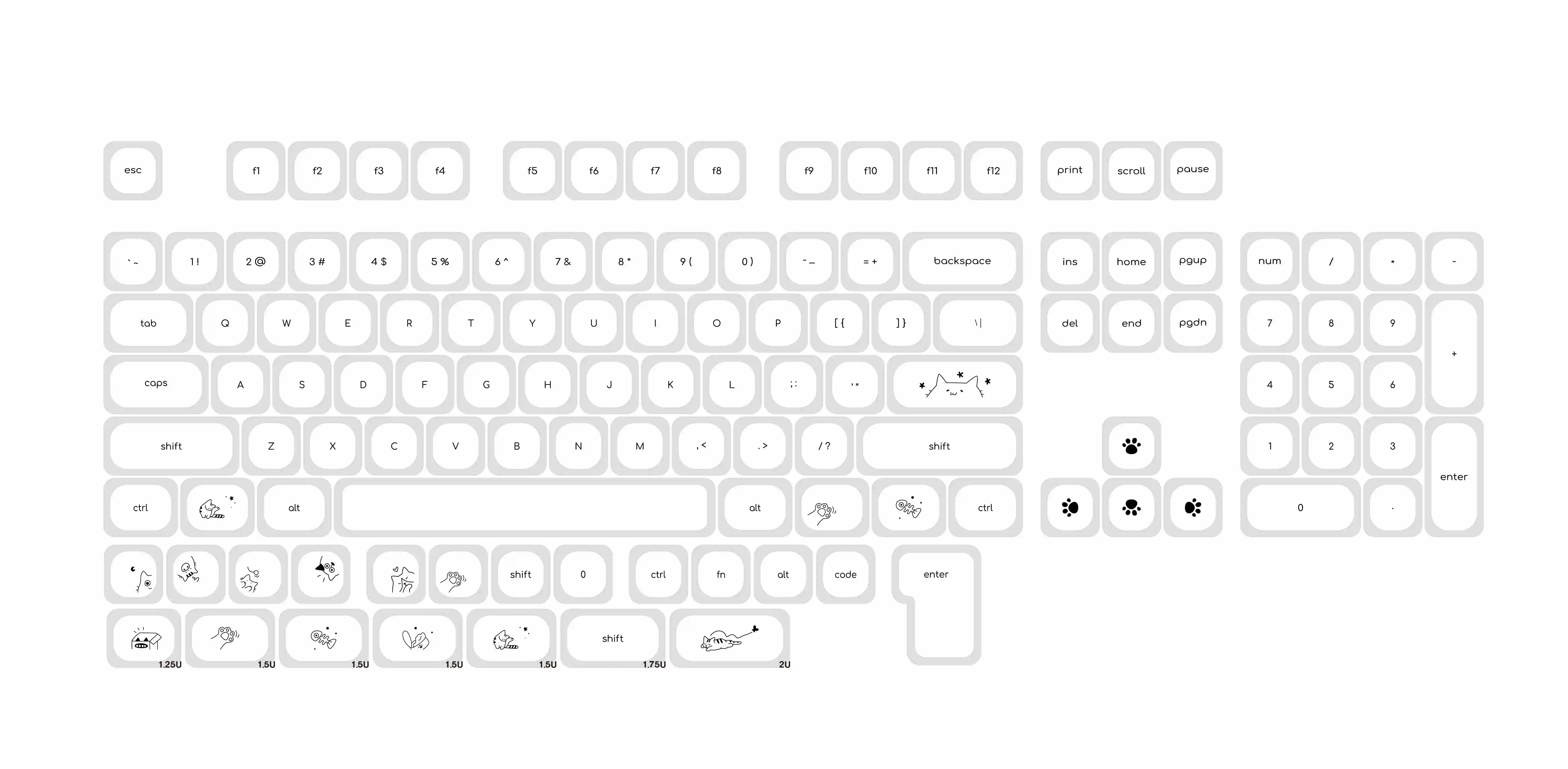 124 keys Cat Keycaps Korean English White PBT Sublimation MOA Minimalist Small Font Mechanical Keyboard Keycaps