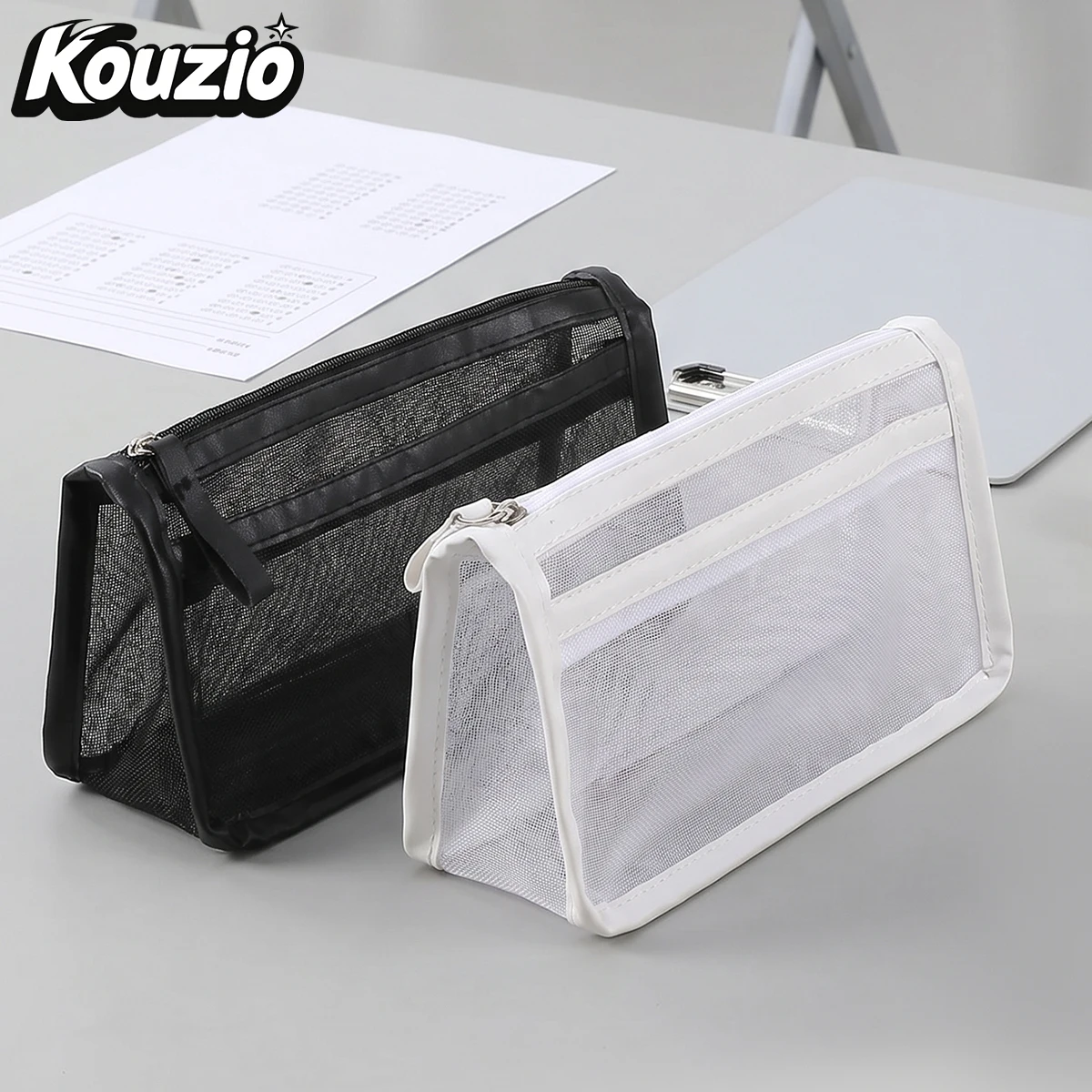 1pc Transparent Mesh Pencil Case, Large Capacity Zipper Pen Pouch, Stationery Organizer,School Supplies Bag Back to School
