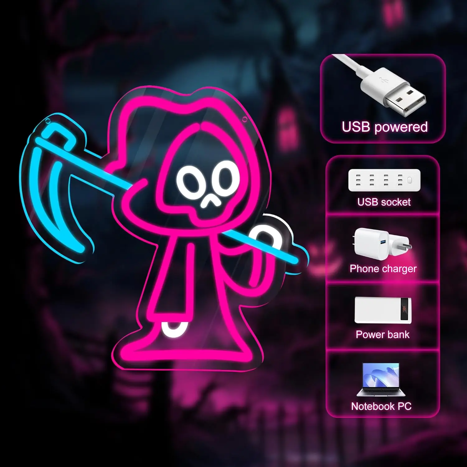 Ghost Neon Sign LED Ghost Shape Neon Light for Wall Decor Spooky Halloween Decoration Light up Sign for Bedroom Porch Front Door