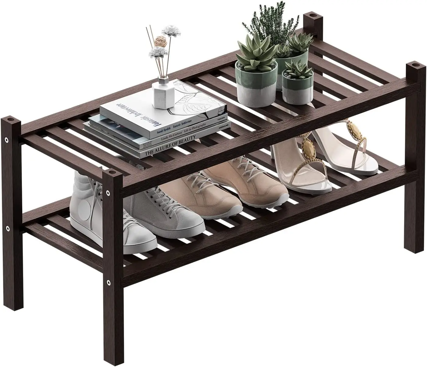 

Home Storage Organizer Free Standing 2-Tier Entryway Bamboo Shoe Rack for Home Closet Hallway