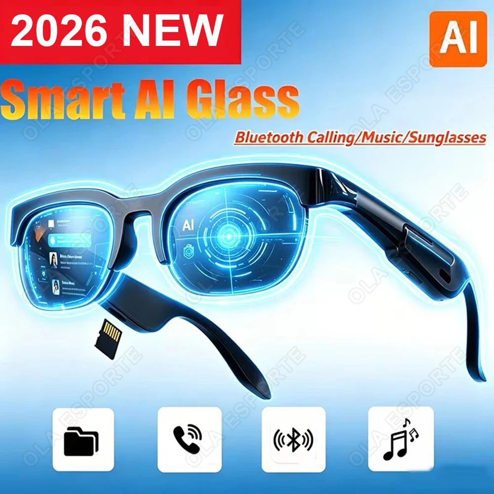 2026 New Smart AI GlassesRemote Control Touch with Photo Camera Recording Translator Voice Assistant Music Bluetooth Sunglasses