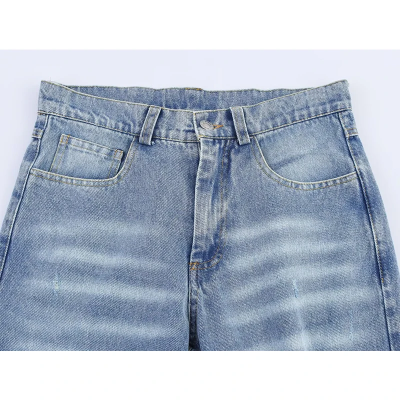 YENKYE nueva moda mujer americano Retro con bolsillos pantalones vaqueros rasgados rectos de tiro medio 2025 pantalones vaqueros