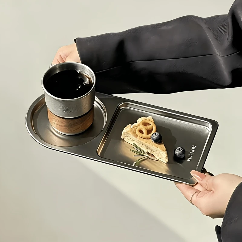 304 Stainless Steel Dessert Tray, Coffee Cake Serving Plate, Breakfast Tray for Afternoon Tea, Kitchen Dining Table Decor