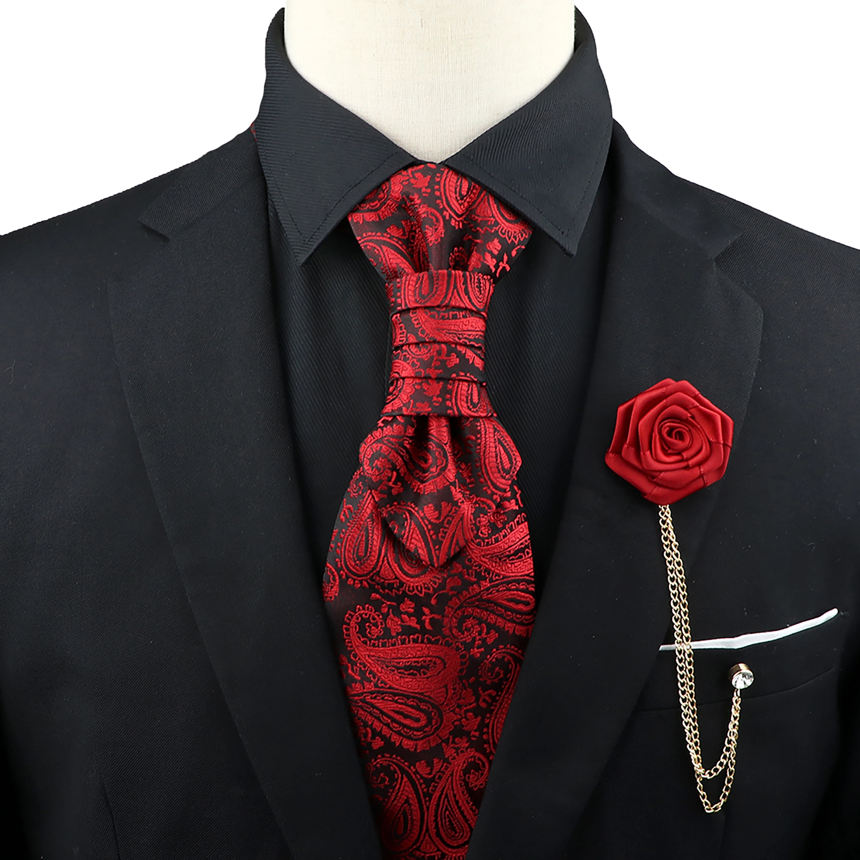 Nieuwe Heren Premium Paisley Tie Broche Set Rood Zwart Blauw Ajustable Neck Tie Luxe Klassieke Pak Smoking Bruidegom accessoires