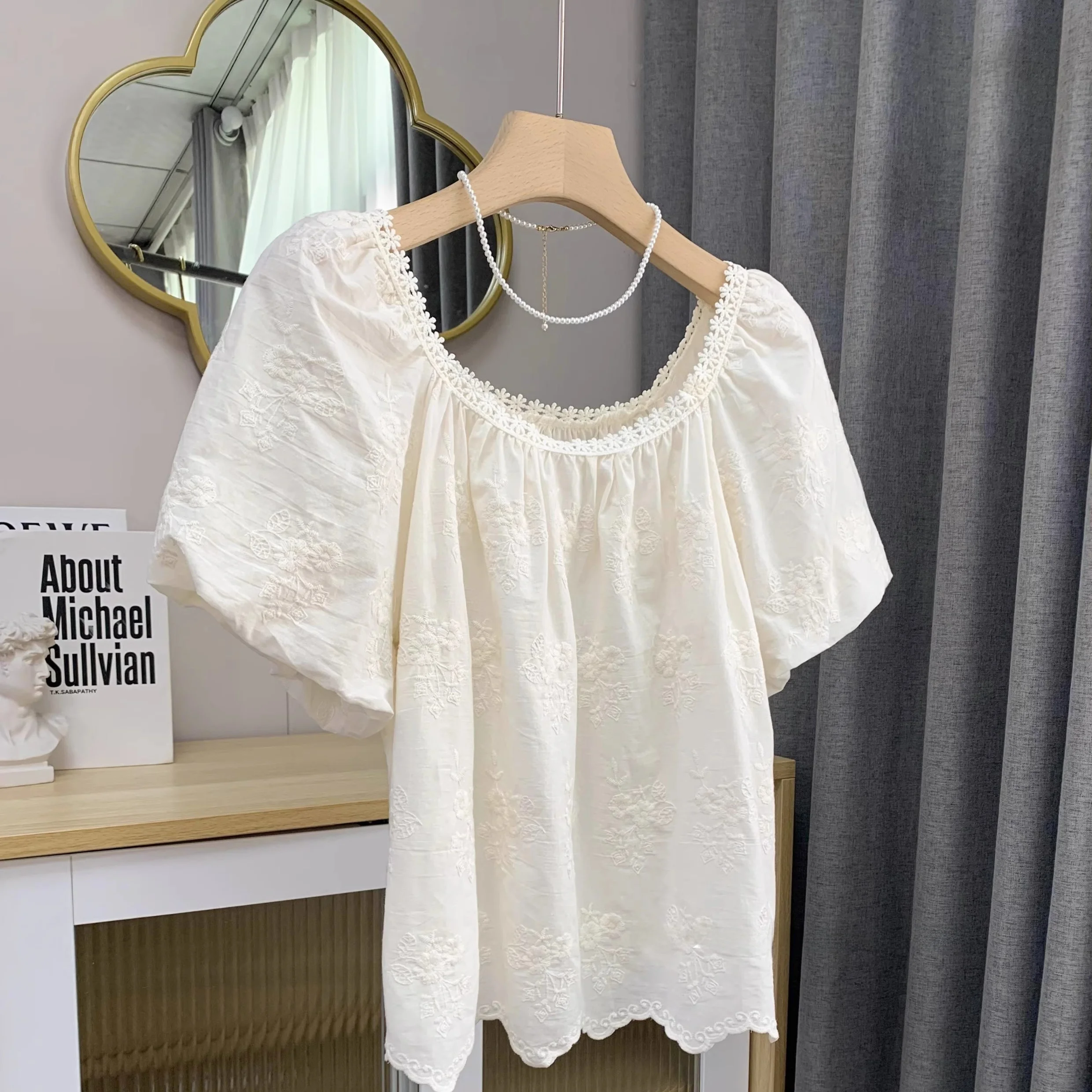 

Весна 2024, женский повседневный свободный крой, круглый топ Ne Bubble Sve, однотонный топ, лето, новое поступление