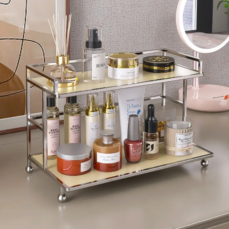 Metal Desktop Layered Storage Rack, Double-Layer Desk Storage Rack, Water Cup and Coffee Cup Storage Rack, Bathroom Cosmetics St