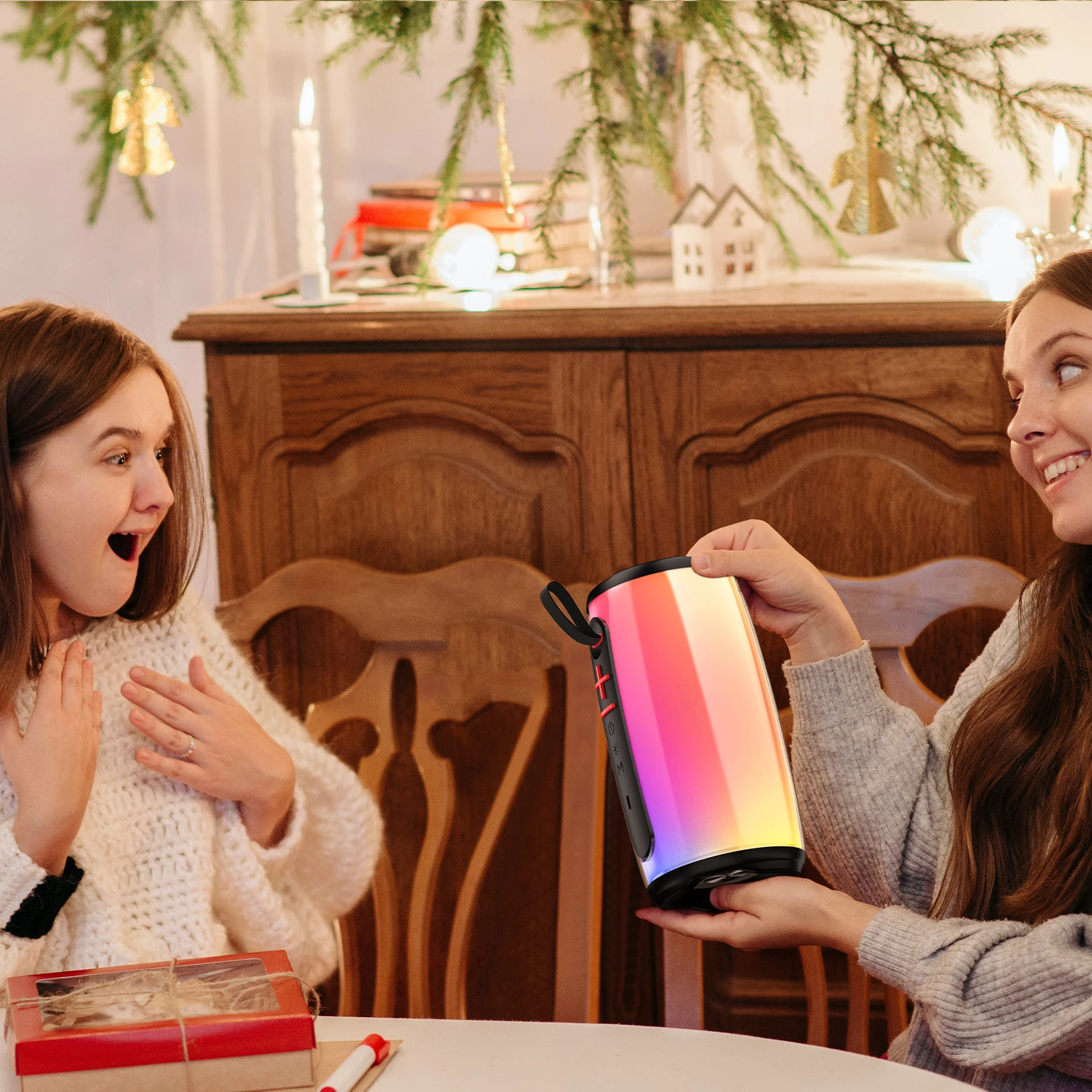 Shocking Sound Quality Portable Car Speaker with FM/USB Playback, LED Lights, USB Charging, Compact Design for Outdoor Travel