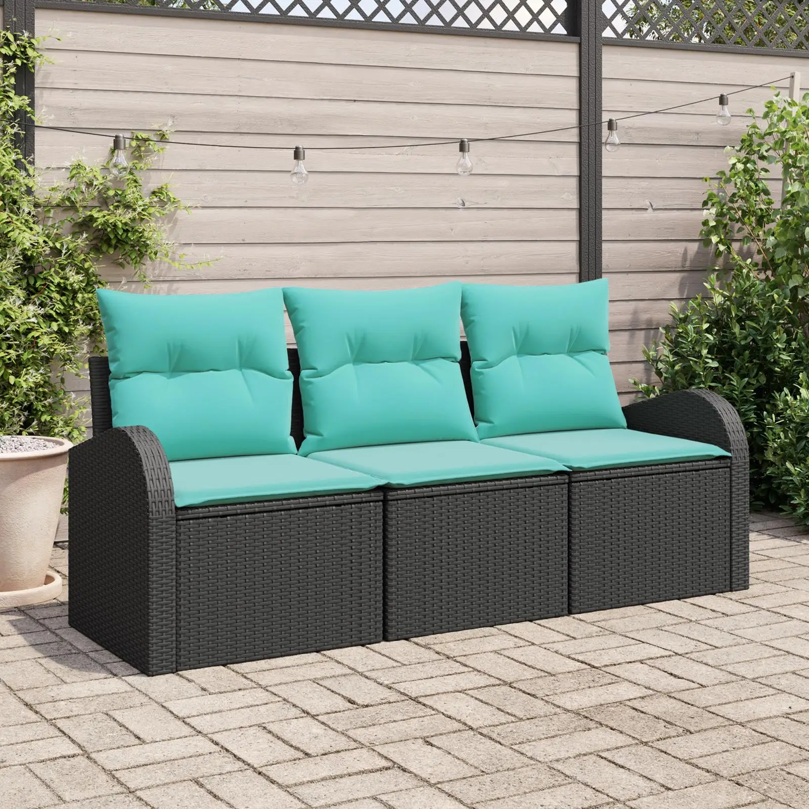 

3 Piece Outdoor Garden Sofa Set with Cushions Black Rattan Furniture Stylish Patio Seating