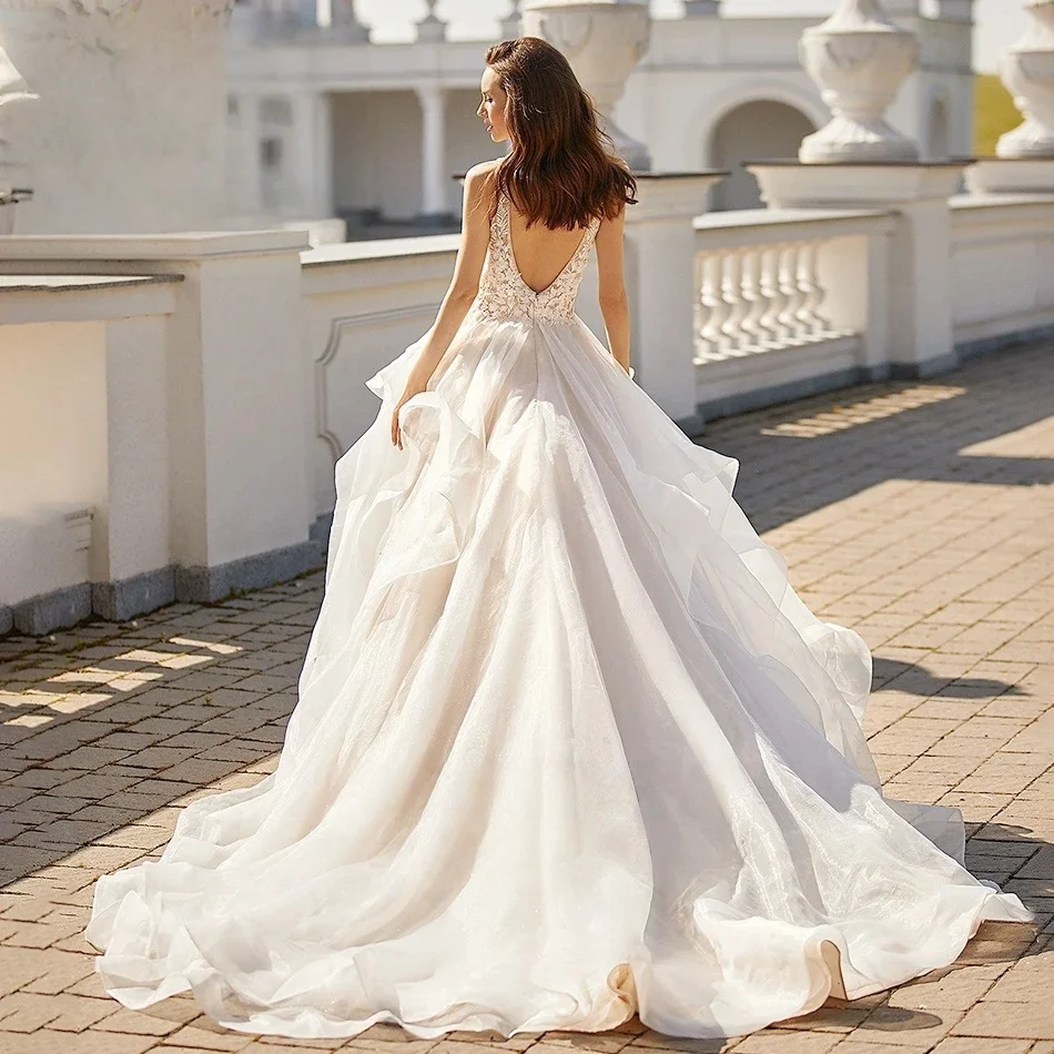 Suknie ślubne bez pleców, linia A, głęboki dekolt w serek, koronkowa suknia ślubna w stylu boho, suknia ślubna w stylu saudyjskim, arabskim, dubajskim, islamska Vestido De Noiva, szyta na miarę