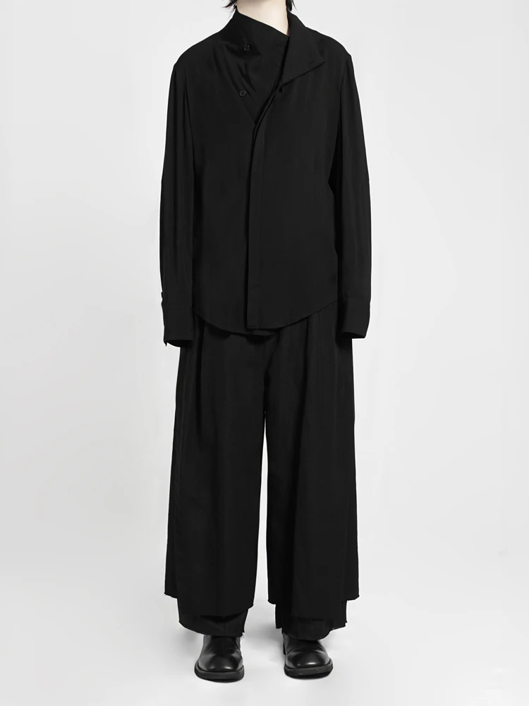 

Dark Avant-Garde Style Clothes Deconstructed Diagonal Front Asymmetric Yamamoto Style Long Sleeve Shirt