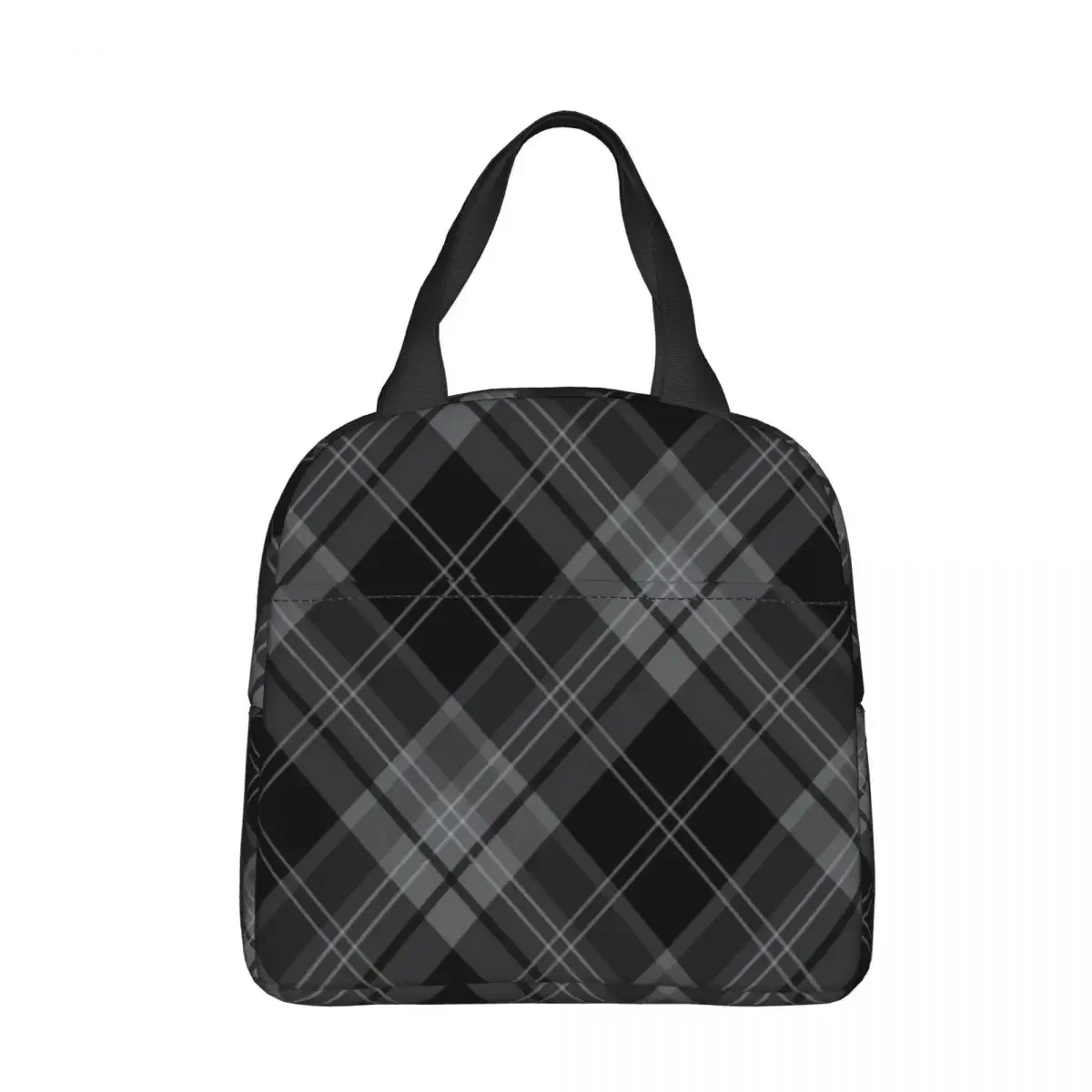 Gray Black Plaid Check Tartan Pattern Insulated Lunch Bags Leakproof Reusable Thermal Bag Tote Lunch Box Outdoor Girl Women