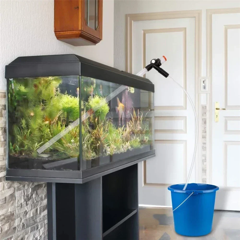 Aquarium Water Change Pump Press-Type Siphon Gravel Cleaning Tools with Glass Scraper Fish Tank Water Flow Regulat Pump