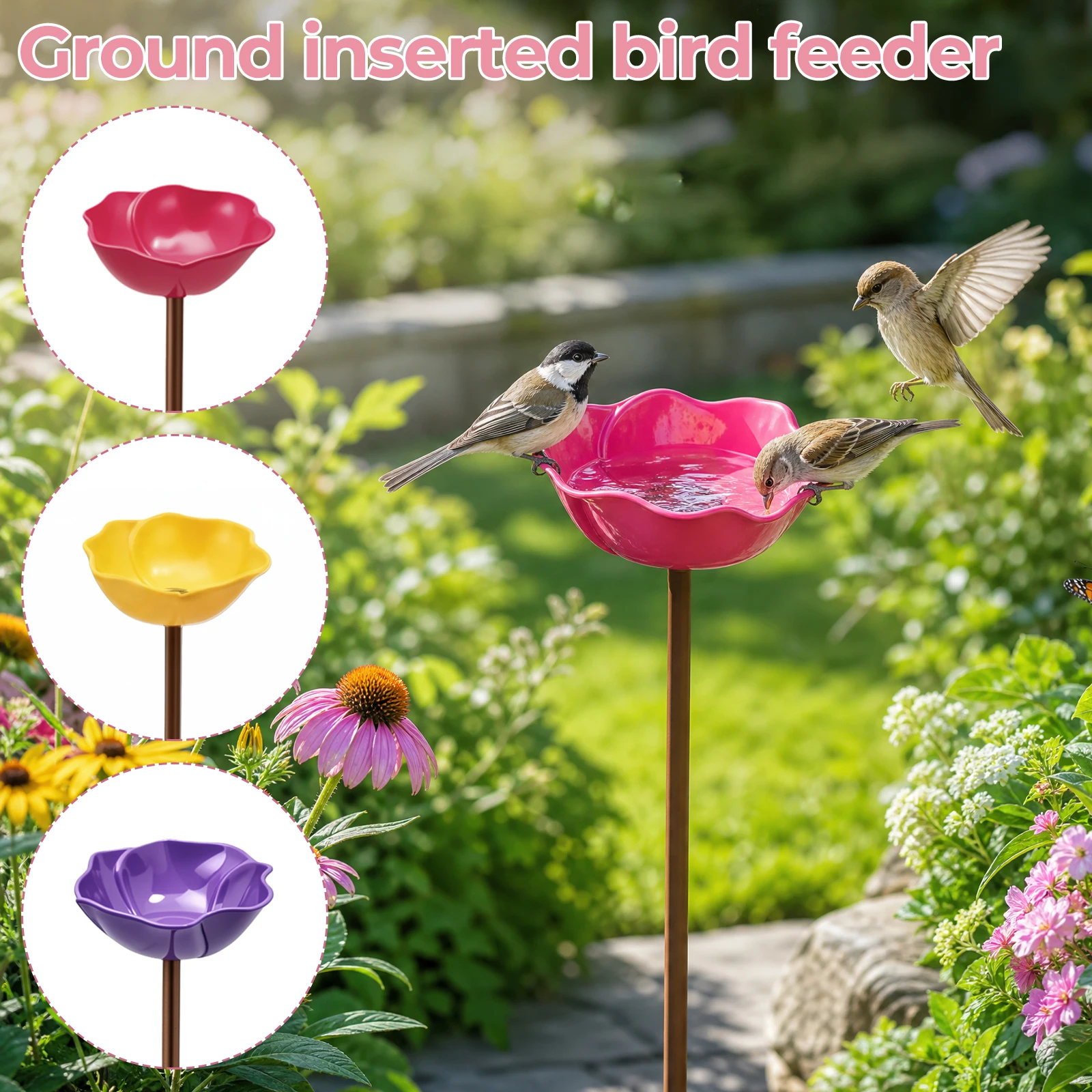 Vogelbad aus Metall, 60cm Bienentränke, Blumenförmige Wasserstation für Insektenbefruchtung, Vogelwassertränke für Garten und Außenbereich