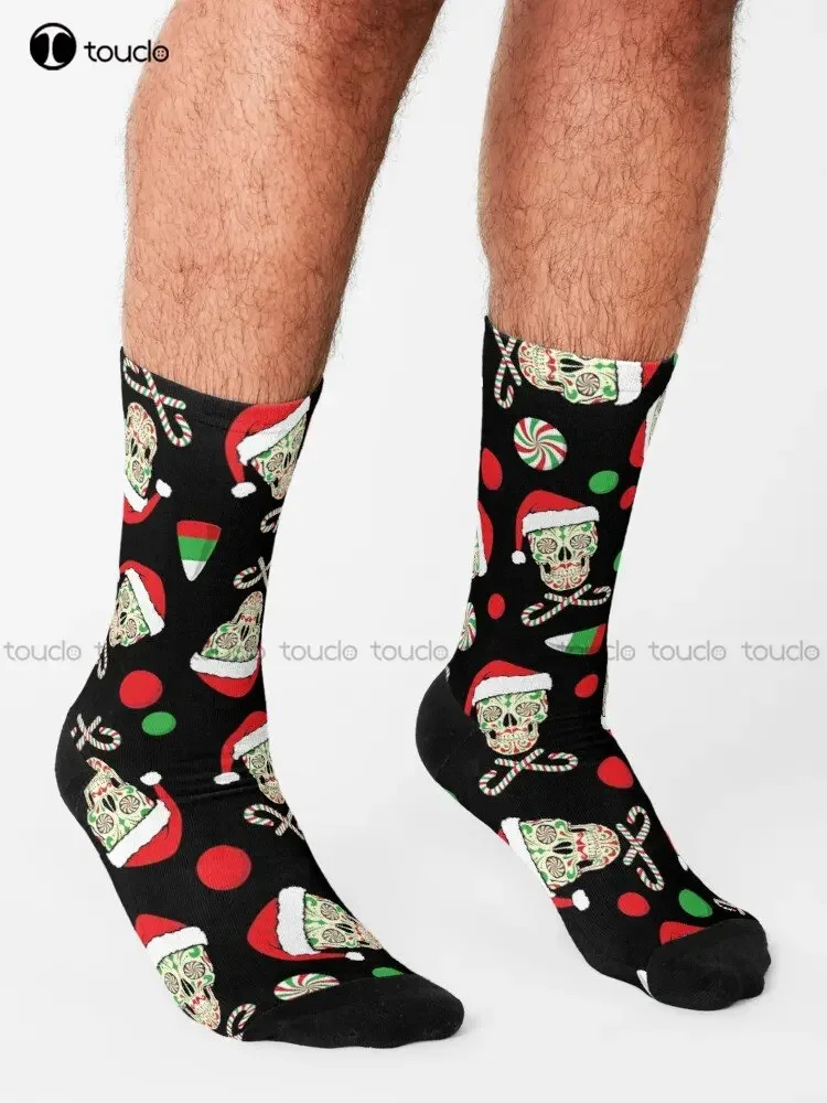 Sugar Skull Santa Socks Sport Socks For Men Personalized Custom Unisex Adult Teen Youth Socks 360° Digital Print Custom Gift
