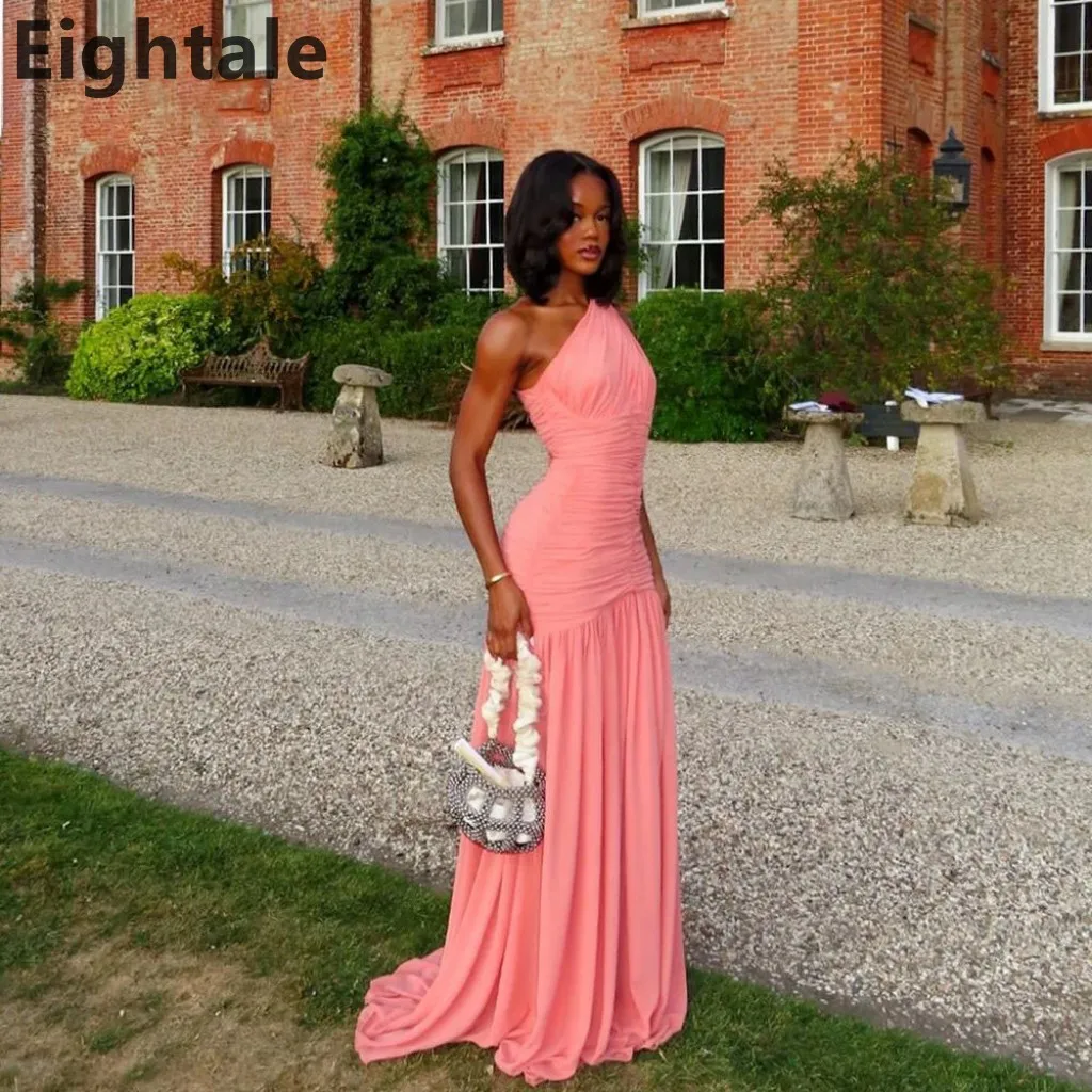 

Eightale 2025 розовое шифоновое вечернее платье макси на одно плечо, платье для выпускного вечера в Саудовской Аравии, вечернее платье в Дубае по индивидуальному заказу