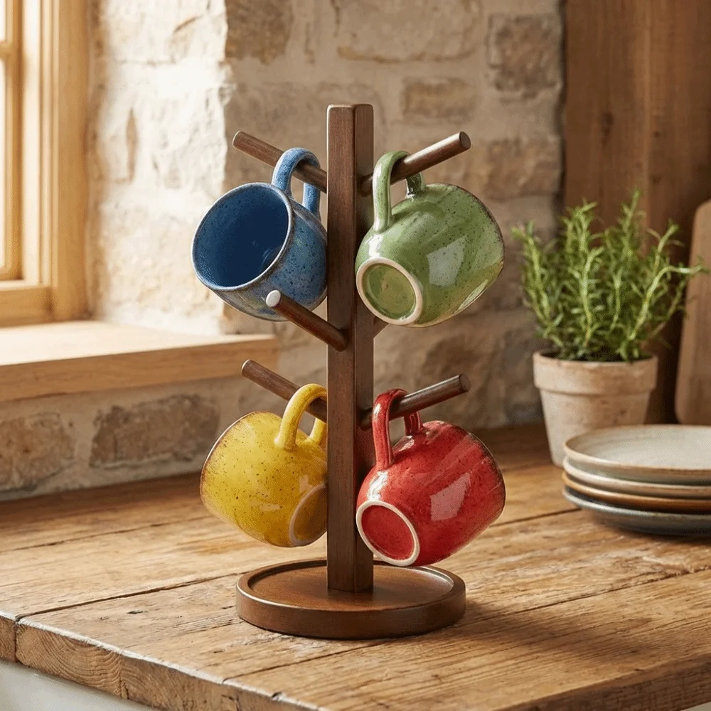Tree Shape Coffee Mug Holder Decorative Space Saving Mug Hanging Display Rack with 6 Hooks Compact Cup Rack Party